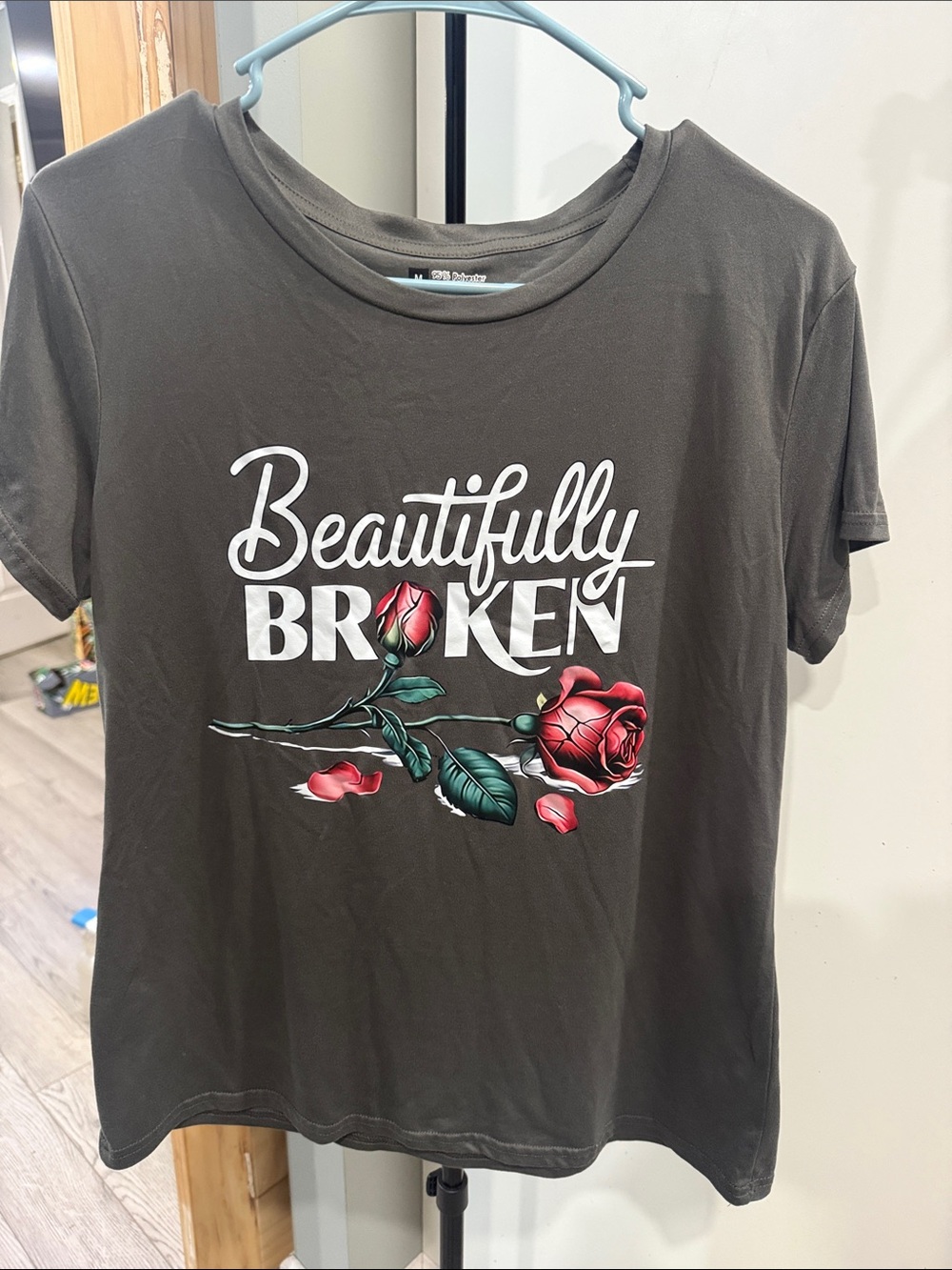 SHEIN Black 'Beautifully Broken' Rose Graphic Tee